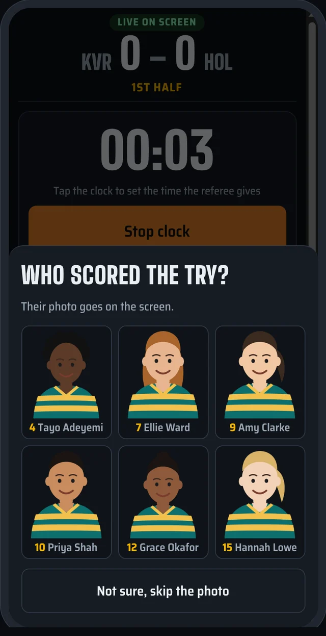 Who scored the try? Six player photos to choose from